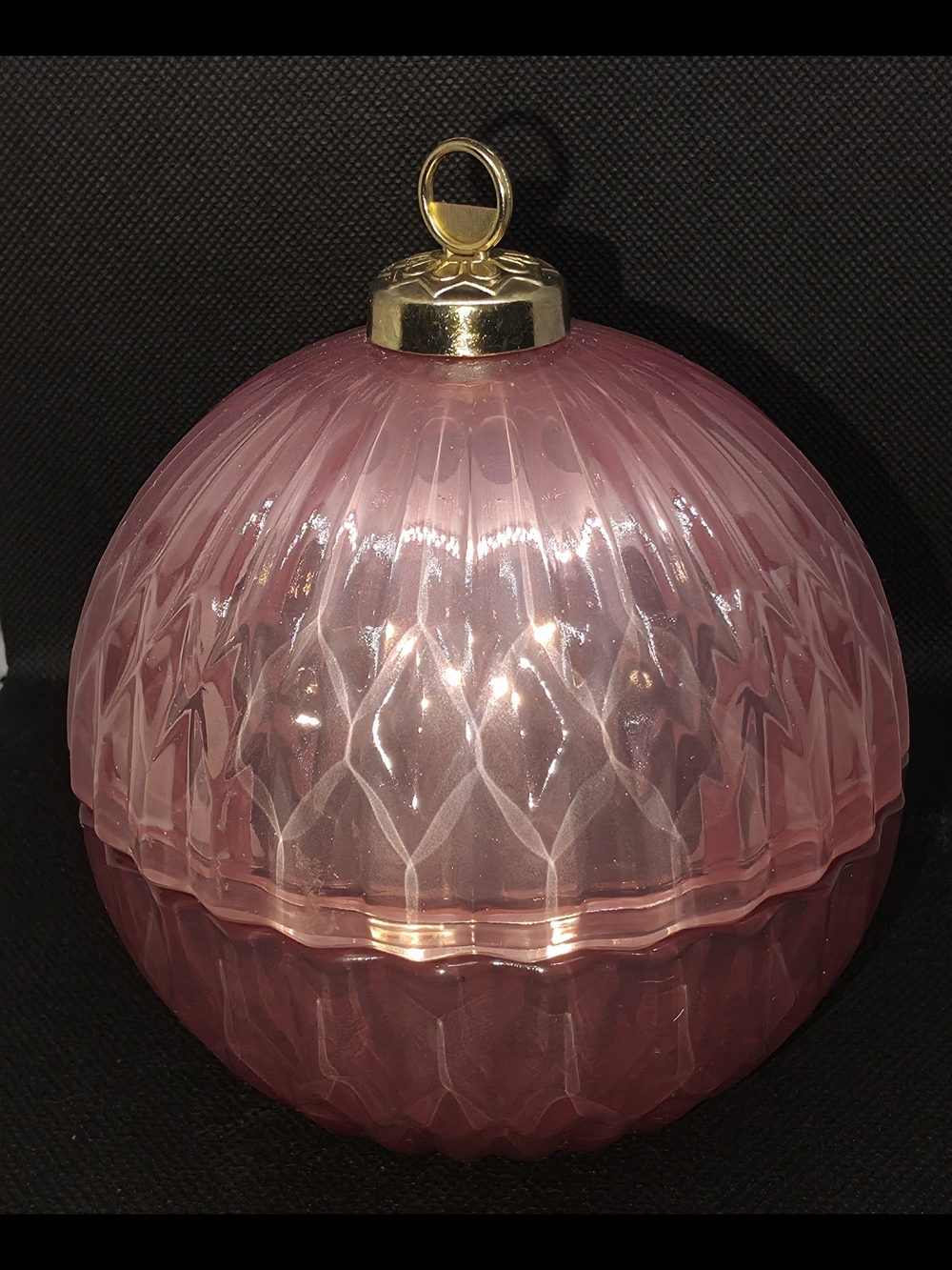 Glass Pink Holiday Ornament with Gold Cap